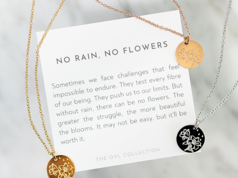 Grieving friend gift, for emotional support, cheer up gift, sympathy gift, condolence gift, get well gift No Rain, No Flowers necklace image 3