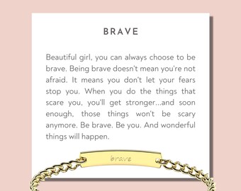 Pulsera Brave Girls / Regalo de joyería para niñas pequeñas / Hija / Plata, Oro / Regalo de cumpleaños para niña / Joyería con significado / Fuerza