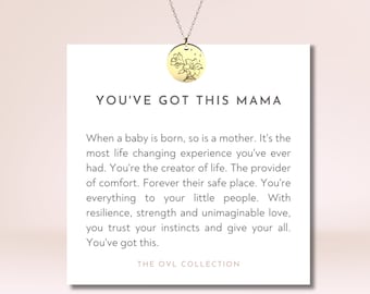 Collar para mamá primeriza con diseño floral grabado / Acero inoxidable, regalo de ánimo