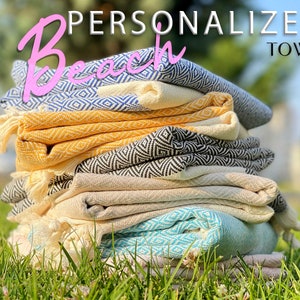 Personalized Turkish Beach Towel, Monogram Bachelorette Party Gift, Custom Beach Towel, Beach or Hand Size Towel, Personalized Wedding Gifts