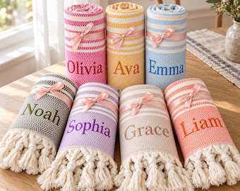 Personalized Beach Towel, Custom Embroidered Name Towel, Bridesmaid Gifts, Party Favors, Graduation Gift, Summer Beach Gift, Christmas Gift