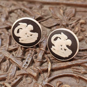 Vintage Wedgwood Black Jasperware Sterling Silver Cherub Stud Earrings
