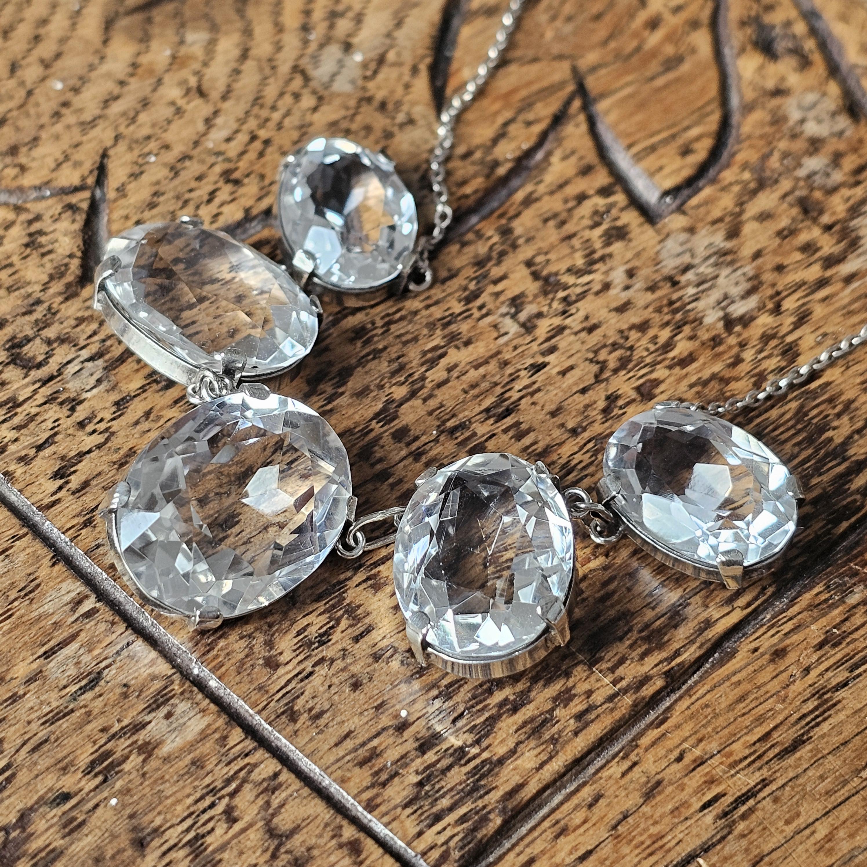 Antique Art Deco Sterling Silver & Rock Crystal Quartz Necklace