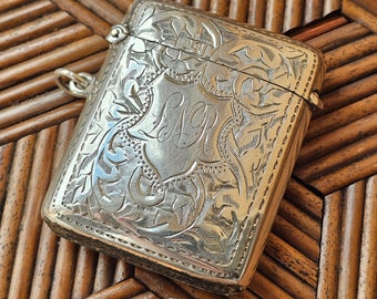 Beautifully Engraved 1910s Antique Sterling Silver Vesta Match Case