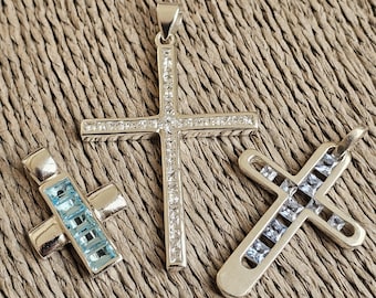 Vintage Sterling Silver Cross Pendants - Blue Glass, Spinel & Cubic Zirconia Options to choose from