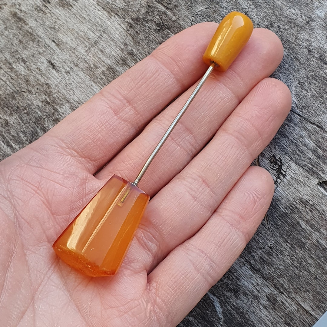 Vintage USSR Era Soviet Baltic Amber Jabot / Lapel Pin / Cravat Pin Etsy