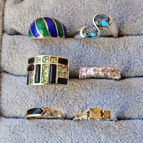 Vintage Sterling Silver Rings Selection with Gemstones and Enamel