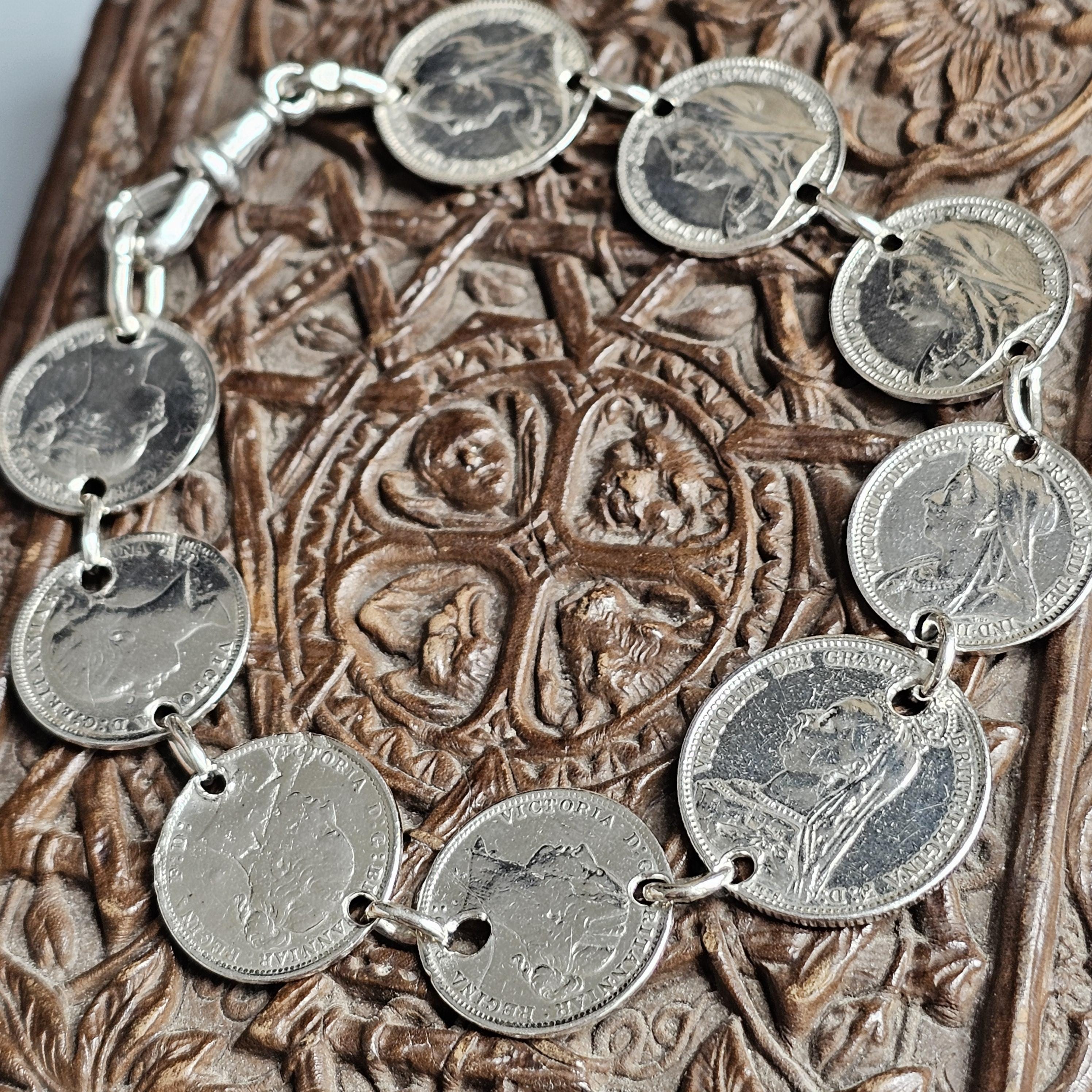 Antique Victorian Silver Coin Bracelet Made From Threepence and