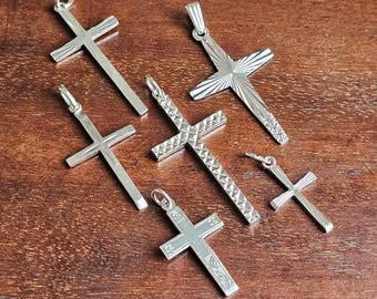 Vintage 1960s-1970s Sterling Silver Cross Necklace Pendant Charms to choose from