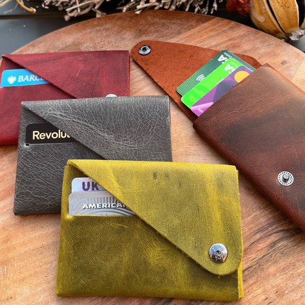 Porte-cartes en cuir origami, portefeuille en cuir minimaliste, porte-cartes personnalisé
