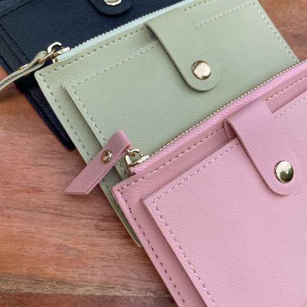 Personalised Leather Debossed Monogram Card Holder Wallet For Women, Snap Button Purse Bag Wallet Handbag