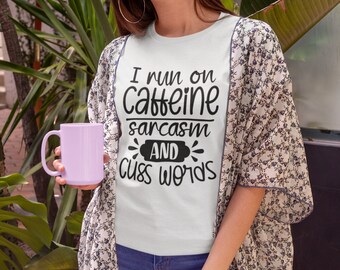 Camisa divertida, camisa de sarcasmo, diversión, café, camiseta gráfica divertida, palabras malsonantes