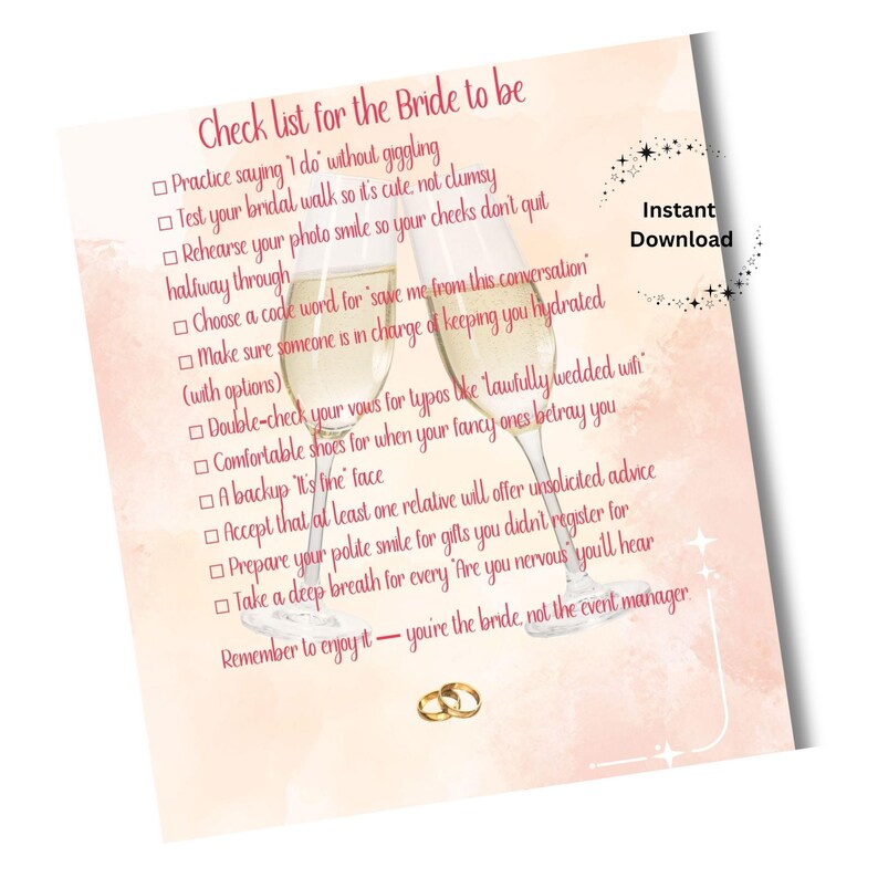 Bride Checklist Humor Printable, Bridal Shower Funny Check List ...