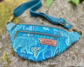 Riñonera, bolso bandolera (varios tamaños) - raíces del bosque, lona reciclada