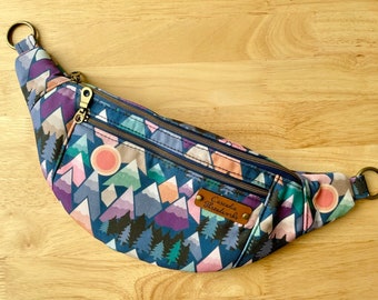 Fanny Pack, Sling Bag (multiple sizes) - mountains & sun, recycled canvas