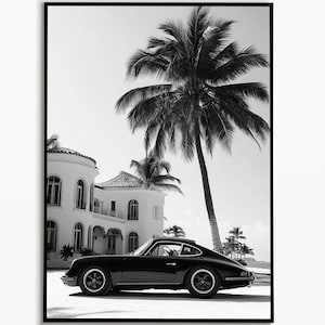 Porsche Poster, Auto Kunstdruck, Minimalistisch Autobild, Geschenk für Porsche-Enthusiasten, druckbare Kunstposter, Schwarz weiss Bild