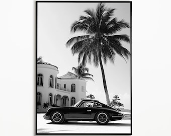 Porsche Poster, Auto Kunstdruck, Minimalistisch Autobild, Geschenk für Porsche-Enthusiasten, druckbare Kunstposter, Schwarz weiss Bild