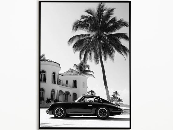 Porsche Poster, Auto Kunstdruck, Minimalistisch Autobild, Geschenk für Porsche-Enthusiasten, druckbare Kunstposter, Schwarz weiss Bild