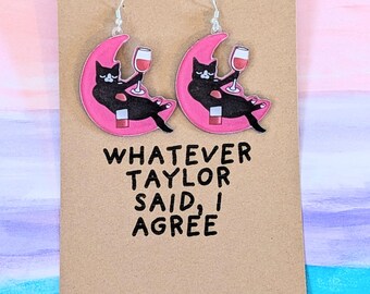 Taylor Earrings dangle,swifit,Taylor cat earrings,acrylic moon and cat earrings,Taylor fan gift,Swifit,Handmade Gifts,Handmade Jewellery