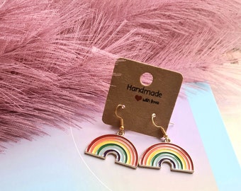 Rainbow Earrings, Pride Earrings,Colourful Earrings,Gold Earrings,Queer Earrings,Gay Earrings,LGBTQ Earrings,Pride Month Gift, Rainbow gifts