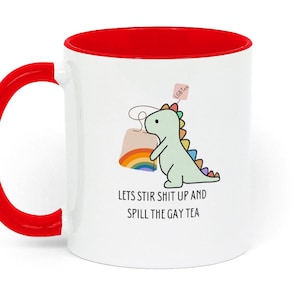 Gay mug,Spill the tea mug,gay dinosaur,lgbtea,LGBTQIA,Queer mug,pride month gift,gay gift,queer gift,Gay funny, Rainbow,Trans gift,lesbian