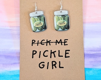 Pickle Jar Acrylic Earrings, Savory Girl Statement Jewelry