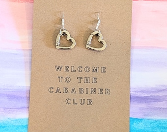 Silver Heart Carabiner Earrings, LGBTQ Pride Jewelry