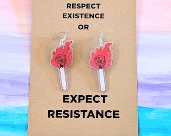 Trans Rights Match Earrings, Respect Existence Protest Jewelry