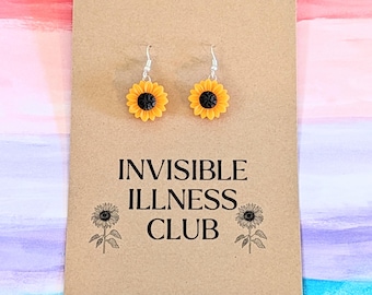 Sunflower Earrings, Invisible Illness Club, Disability Awareness Jewelry