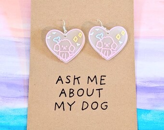 Dog Heart Acrylic Earrings, Ask Me About My Dog Quote, Statement Jewelry