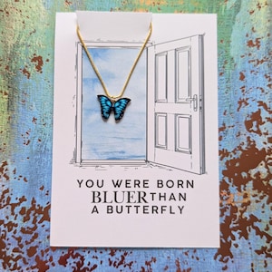 Billie Necklace,blue,billie butterfly,you were born bluer,Billie soft,hard,hit me, Billie Merch,Billie fan gift,sapphic necklace,queer Bil