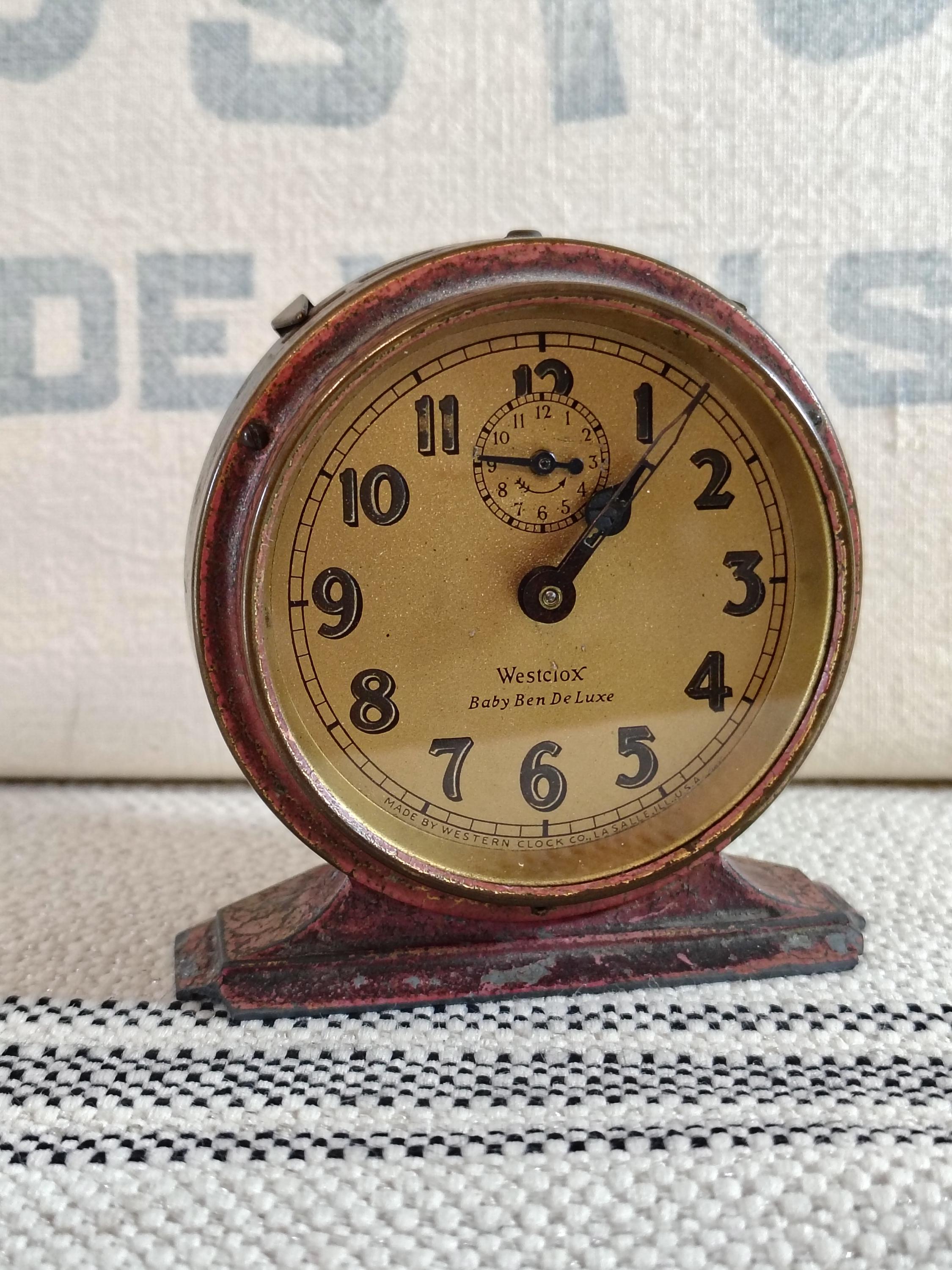 Vintage Baby Ben Alarm Clock by Westclox in Black and Ivory (c