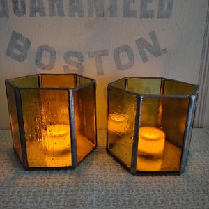 Vintage Leaded Stained Glass Candle Holders image 10