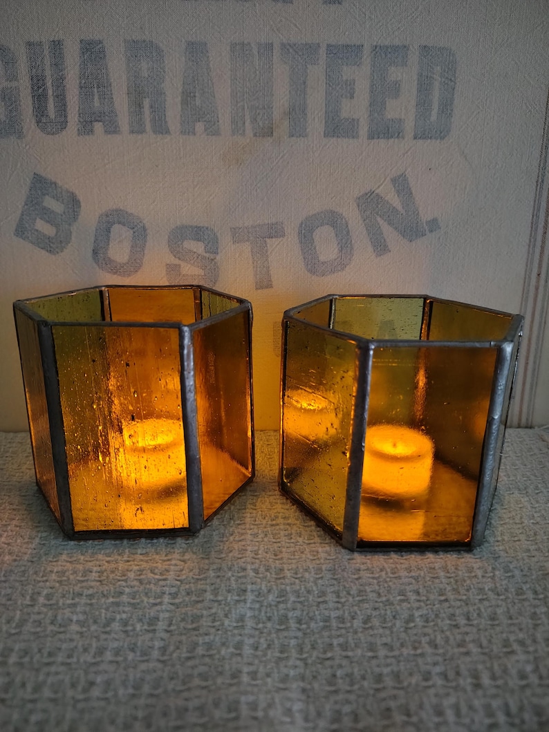 Vintage Leaded Stained Glass Candle Holders image 10
