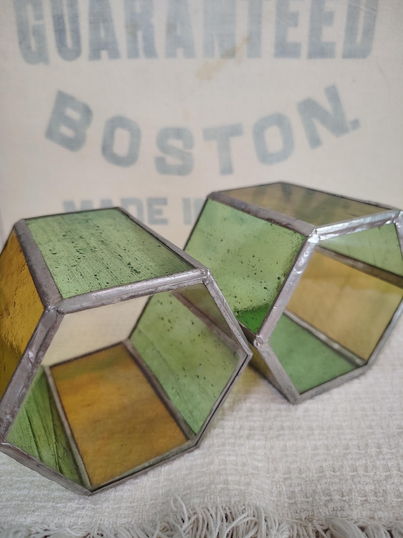 Vintage Leaded Stained Glass Candle Holders image 4