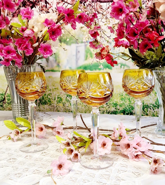 Crystal Glasses Roman Glasses Vintage Antique Yellow Crystal Wine Glasses  Set of 4 