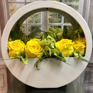 Preserved Real Cymbidium White Orchid and Yellow Roses in White European-Style Flower Box, Mothers Day Flowers, Hatbox, Gift for Mom image 2