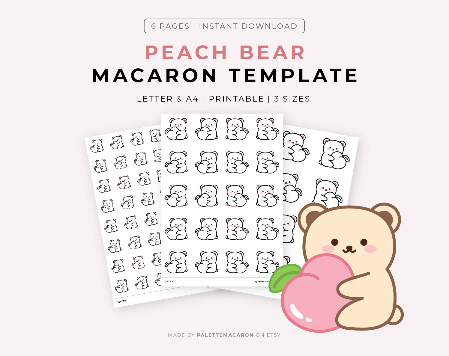 Peach Bear Printable Macaron Template - Etsy