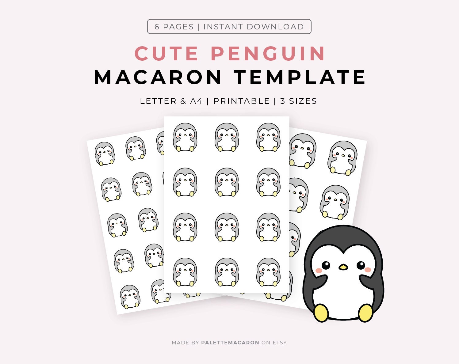 Printable Cute Penguin Macaron Template - Etsy