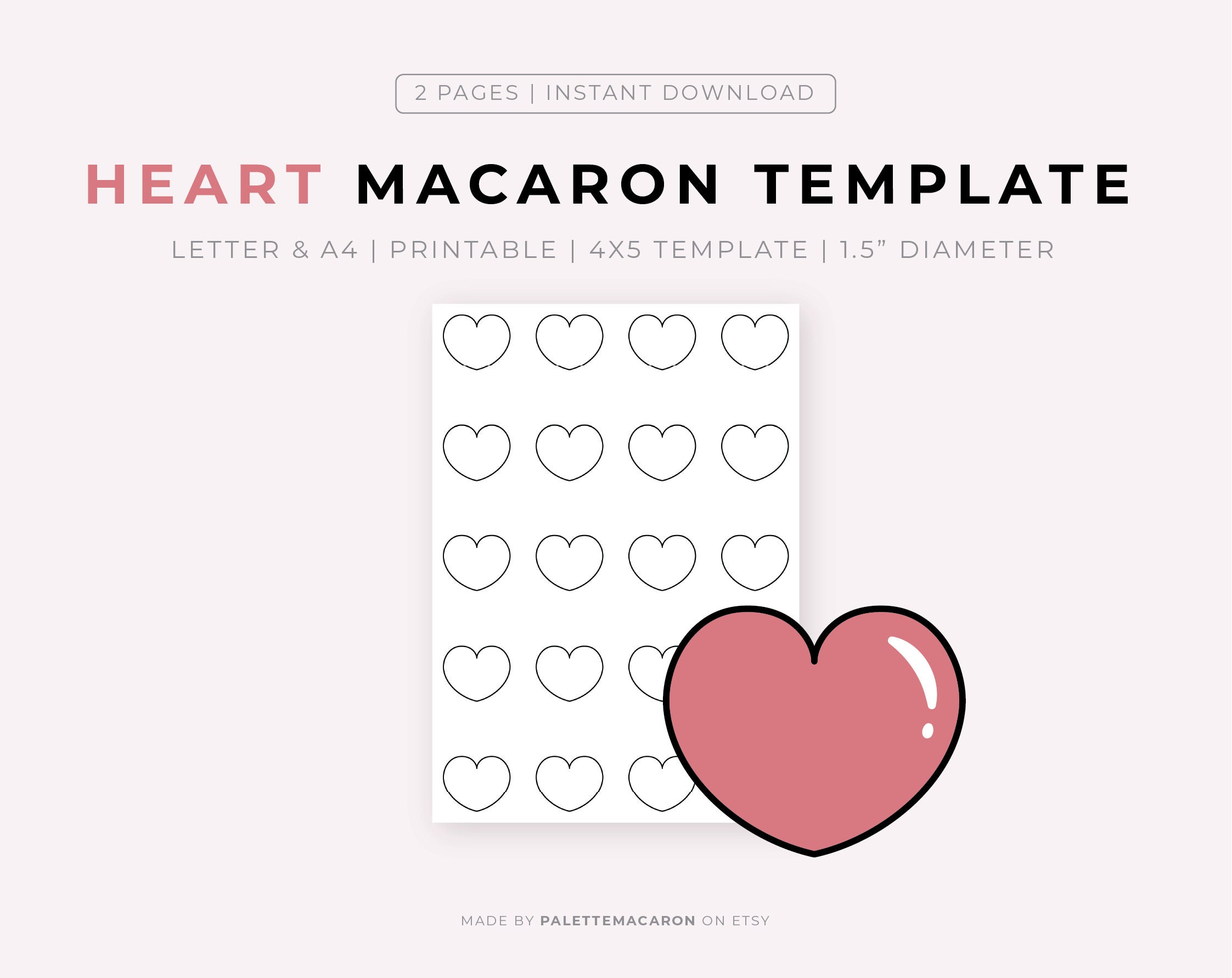 Printable Heart Macaron Template Etsy Printable Heart Macaron Template Etsy