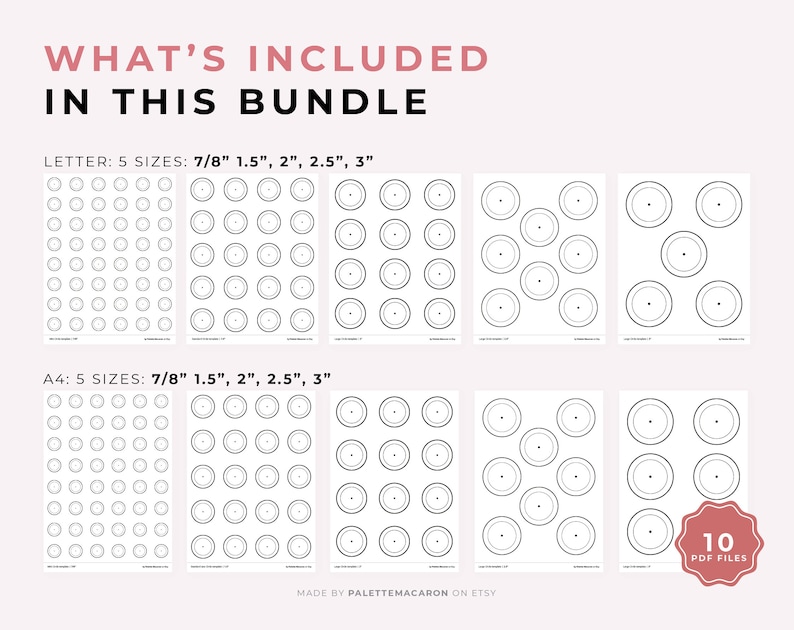 Printable Circle Macaron Template Bundle 5 Sizes: 7/8" 1.5" 2" 2.5" 3 ...