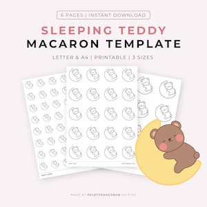 Printable Sleeping Teddy Macaron Template