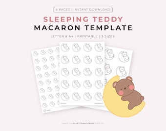 Printable Sleeping Teddy Macaron Template