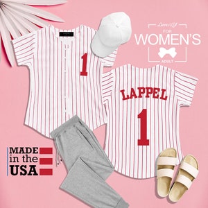 Custom Women Pinstripe Baseball Button Down Jersey College Sports Team Uniforms Size up to 2XL Made in USA