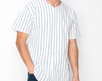 Maillot de baseball personnalisé en coton à fines rayures pour hommes, uniformes d'équipes sportives universitaires jusqu'à 3XL fabriqué aux États-Unis