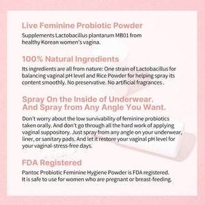 Pantoc Live Feminine Probiotic Powder Spray on Underwear, 100%Natural Ingredients - 6.5g image 6