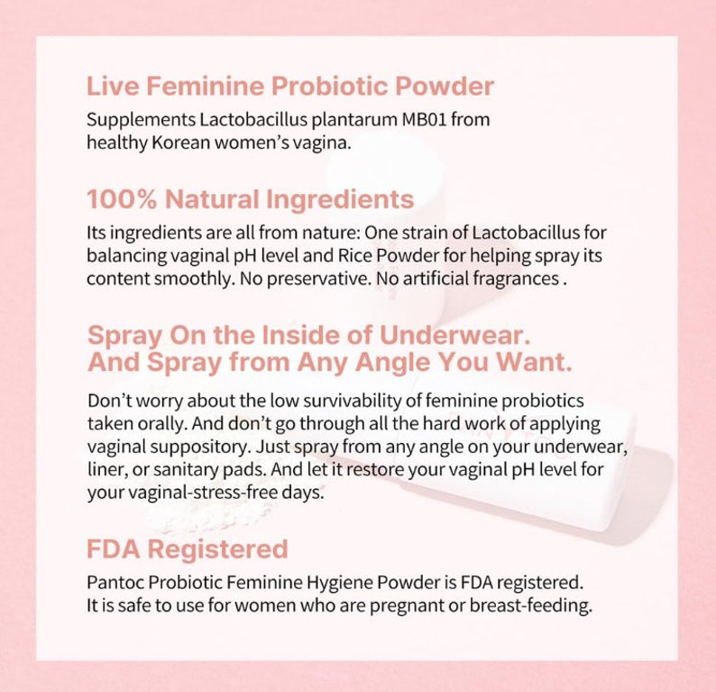 Pantoc Live Feminine Probiotic Powder Spray on Underwear, 100%Natural Ingredients - 6.5g image 6