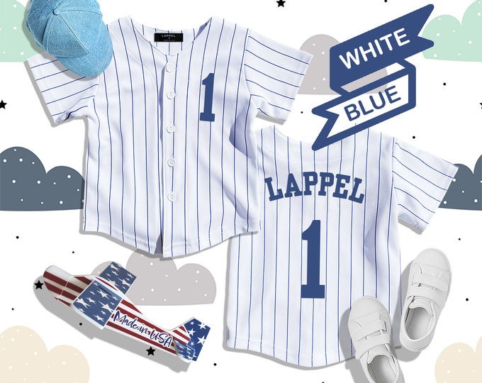 Personalized Kids Baseball Jersey – Toddler Pinstripe Custom Name & Number, 3T Youth Tball Birthday Shirt, Made in USA
