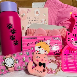 Stunning Cat Lovers Pink Gift Box Hamper Gift Box for Cat Lover Cat Purse Cat Lover Bling Cap Crazy Cat Lady gift Box Cat Themed Gifts 2024