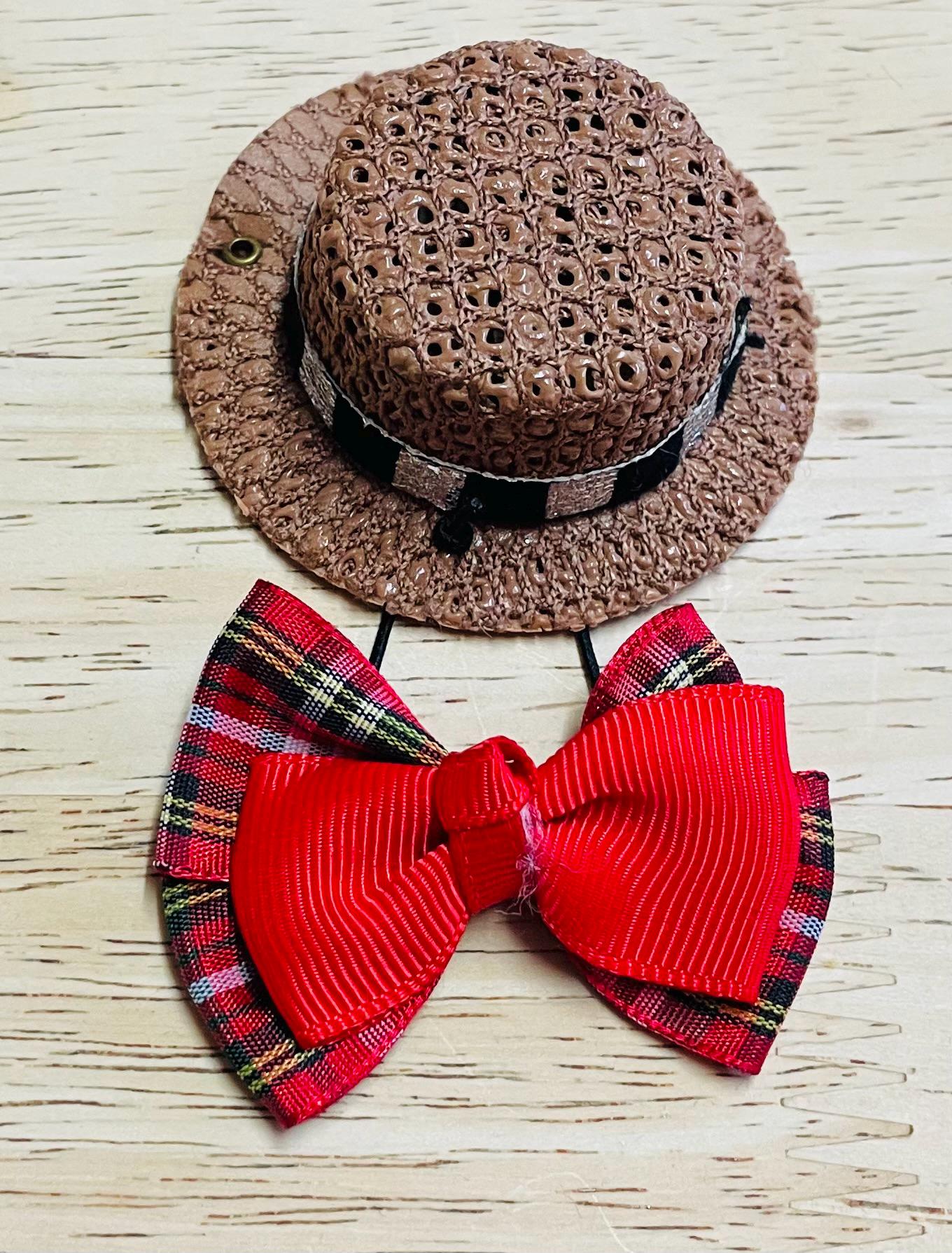 Tiny Boater Hat and Tie Set – Guinea Pig, Small Pet Outfit 